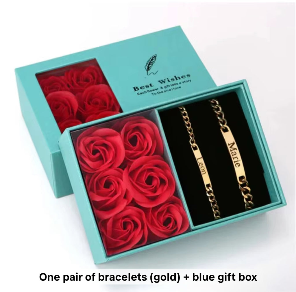 Customizable Matching Couples Bracelets Gold/Silver w/Rose Giftbox